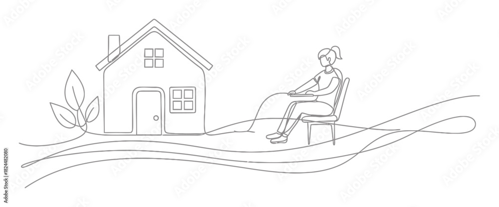 Fototapeta premium Minimalist Smart Home Automation Line Art Illustration - Elegant Curves, White Background