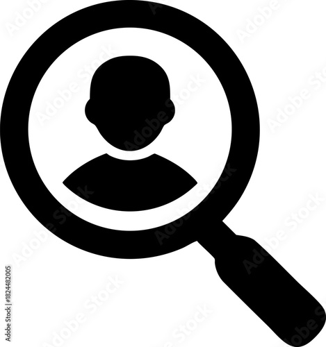 Magnifying glass icon highlighting a profile for HR and recruitment activities