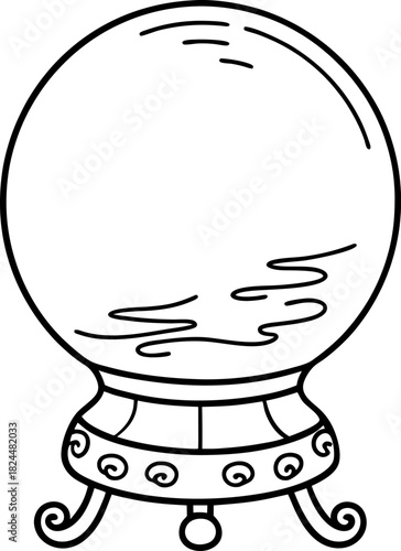 Mystic crystal ball on ornate stand fortune telling object for magic, divination and spiritual prediction