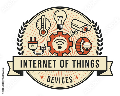 Vintage IoT Devices Retro Badge Vector Emblem - Internet of Things Circular Design