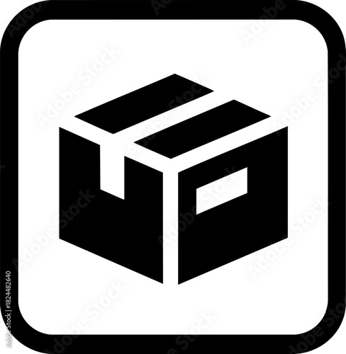 Black flat vector icon depicting a fragile symbol on a box for warehouse inventory