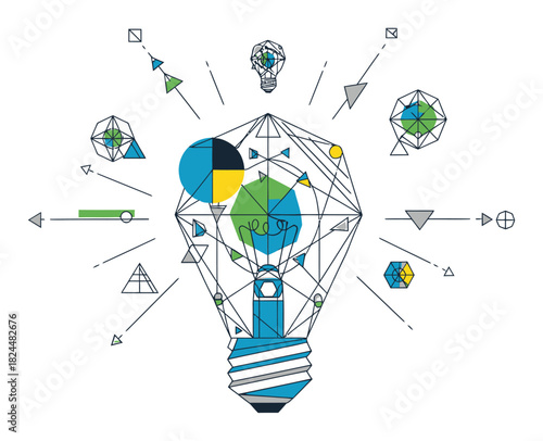 Geometric Abstract Innovation Lightbulb Idea - Modern Vector Art for Business and Technology