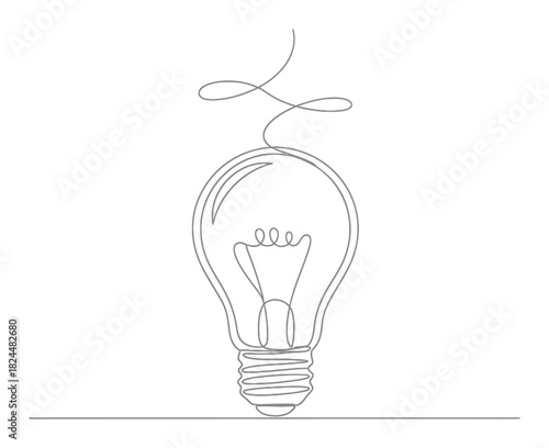 Minimalist Innovation Lightbulb Continuous Line Art, Elegant Single Line Drawing
