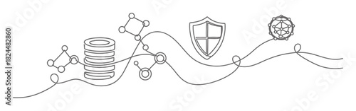 Cybersecurity Protection: Minimalist Continuous Line Art Illustration on White Background