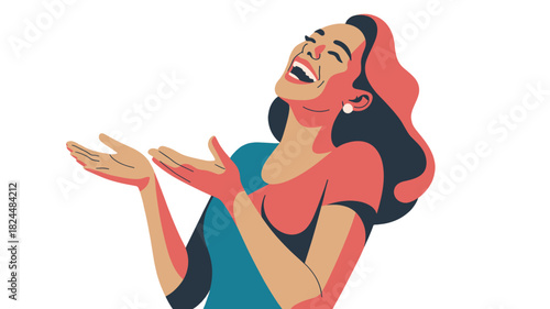 A woman laughs joyfully with open arms.