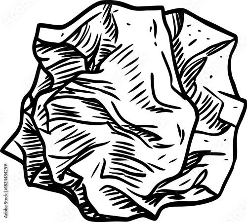 Crumpled paper ball illustration hand drawn waste sheet symbolizing mistake, error, recycling, and discarded ideas