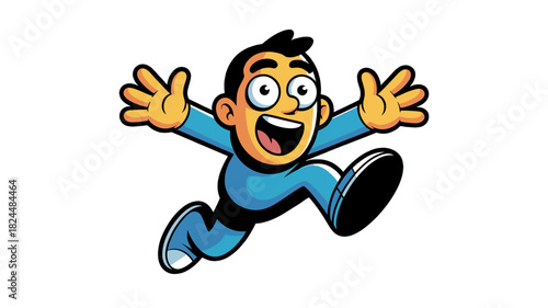 A cheerful illustration of a man joyfully running and embracing the moment.