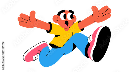 Illustration of a cartoon man with open arms jumping with joy.