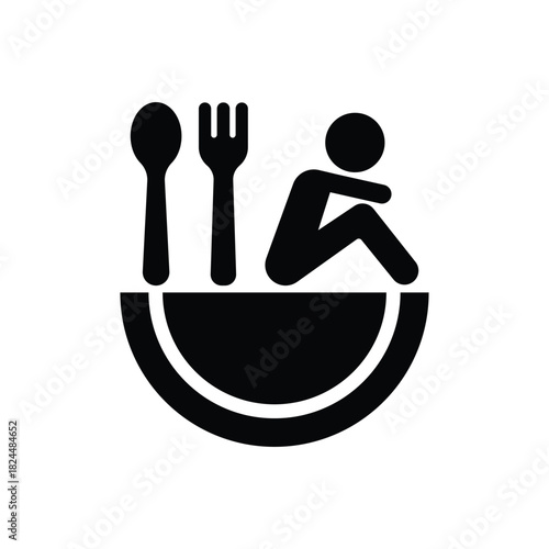 sitting hungry man icon, hunger percon,