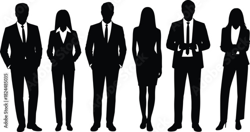 Business silhouettes, professional people, formal attire, corporate team, black silhouettes,