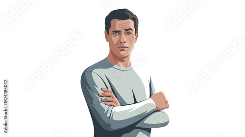 A man with crossed arms, thoughtfully looking forward.