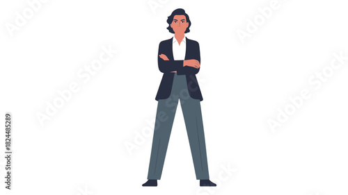 Confident professional woman with crossed arms and a determined look.