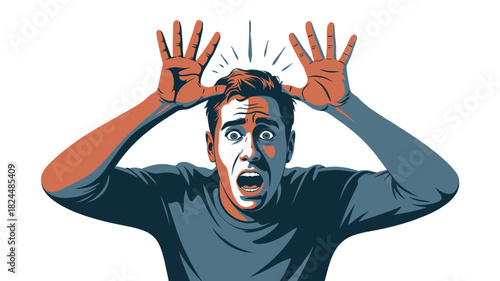 A man portrays shock and terror.