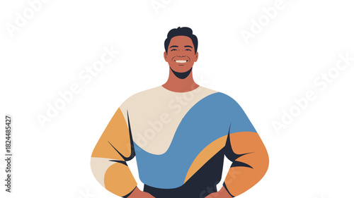 A confident person smiles with hands on hips.