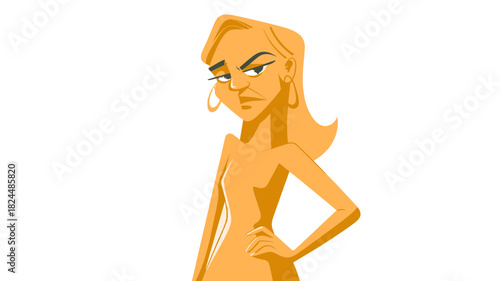 An illustrated portrait of a young woman with a displeased expression.