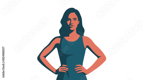 A confident woman standing with hands on hips.