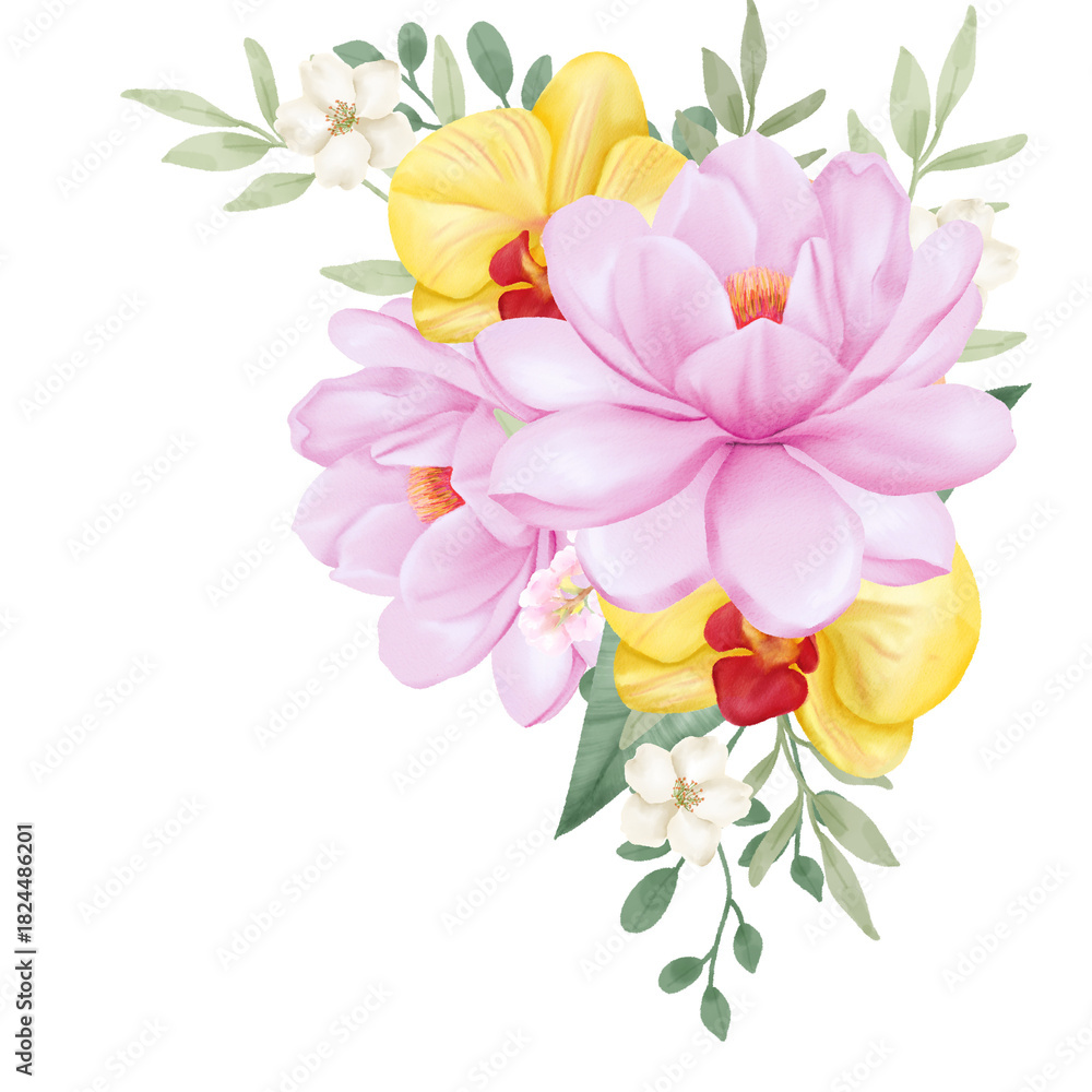 Fototapeta premium Watercolor Painting of Floral Corner Arrangement 