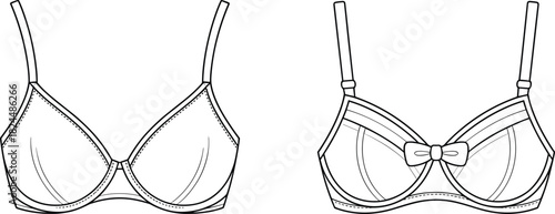 CAD drawing flat vector illustration, technical bra sketch, lingerie blueprint, fashion design, underwire bra template, sewing pattern, garment construction