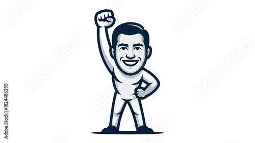 Energetic illustration of a man with raised fist expressing victory.
