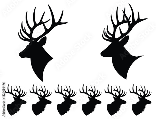 Deer Head Silhouette Set with Antlers