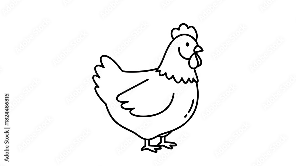 Fototapeta premium Cute cartoon chicken with a friendly smile, perfect for kids' books or farm-themed designs, adding a touch of whimsy and charm to any project!