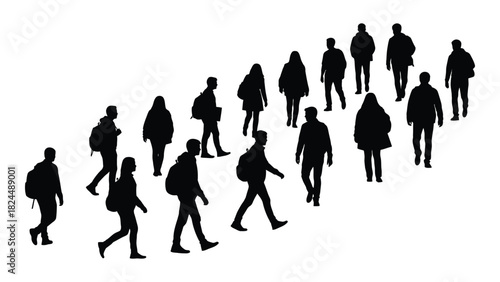 Walking people silhouettes isolated on white background, Vector