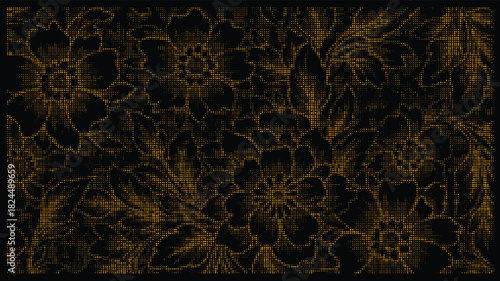 Abstract halftone pattern of orange dots on a black background creating a textured effect vector illustration