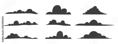 Dark cloud silhouettes vector set ideal for pollution smoke or stormy weather design.