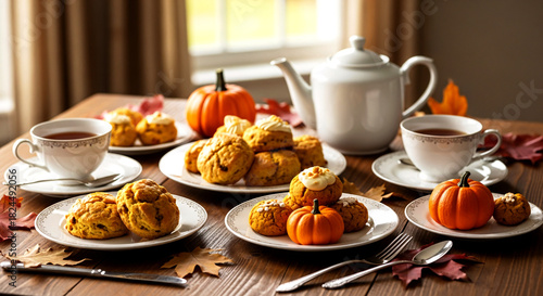 Wallpaper Mural Cozy Fall Tea Time with Pumpkin Treats Torontodigital.ca