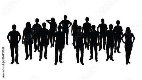 Diverse group of people silhouettes standing isolated on white background, Vector