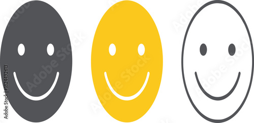 Set of Smiley Face Vector Icons, Happy, Satisfaction, and Positive Emoticon Graphics.