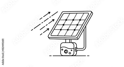 Eco-friendly linear solar panel concept with sun rays and energy tech