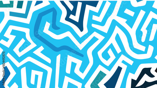 Abstract blue and white maze pattern contemporary digital art