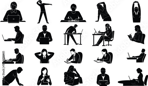 best Collection of people in different poses and activities silhouette illustration