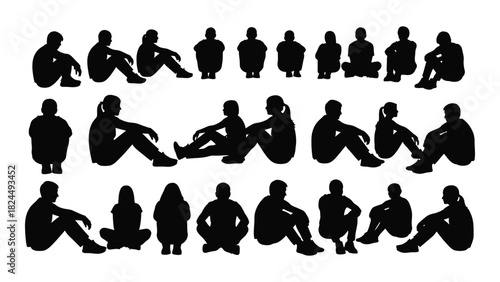 Sitting people silhouettes collection isolated on white background, Vector