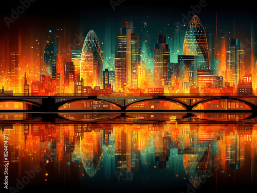 London city skyline night view
