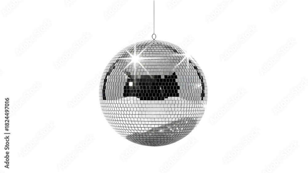 Fototapeta premium Shiny Disco Ball Reflecting Light on Black Background for Party Celebration