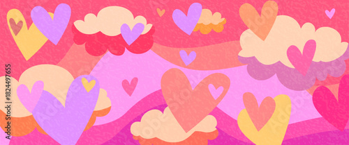 Love vector background. Creative modern illustration with hearts, clouds and waves. Valentines day pattern for romance banner, print, celebration template layout
