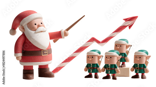 Santa Claus Presenting Growth Chart to Christmas Elves, 3D Holiday Business Concept