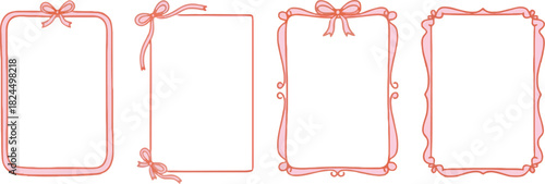 Collection of four elegant pink frames with ribbon accents for invitations
