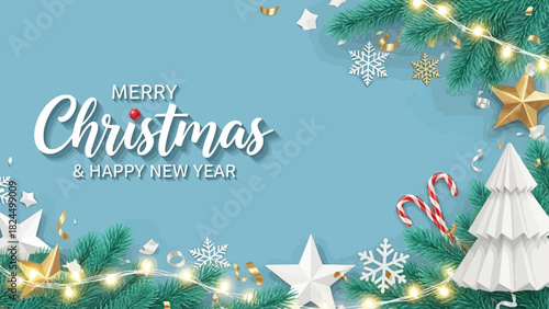 Festive christmas and new year background with decorations and copy space