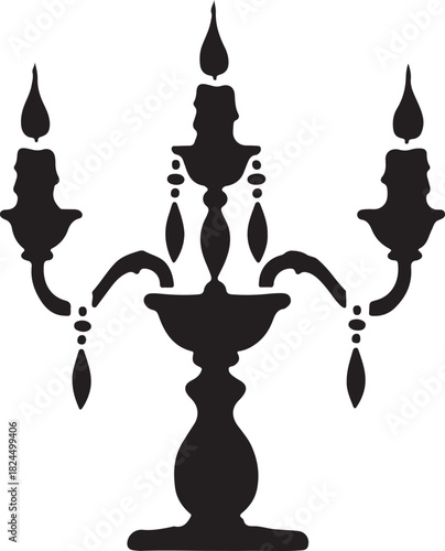 Vector illustration of a vintage black gold candle silhouette design symbol