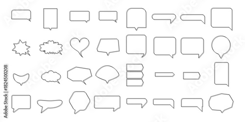 Abstract Outline Speech Bubble Shapes Bundle. Minimalist Text Dialogue Element. Infographic Conversation Communication Symbol Design. Graphic Line Text Frame Border