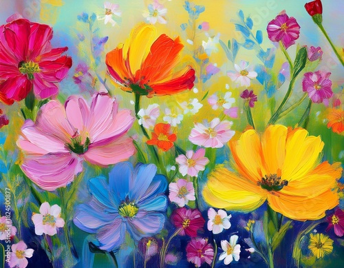 floral abstract seamless pattern spring garden blooming meadow bright colorful flowers gouache painting brush strokes seamless pattern design fabric cover banner invitation