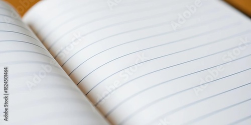 Close-up of a single open notebook, showing only one line of writing,  office,  empty