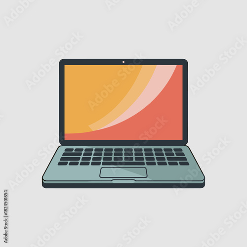 Illustration of an Open Laptop Displaying a Colorful Screen With a Keyboard and Trackpad on a Solid Background Perfect for Presentations