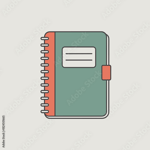 Simple Sketch of a Spiral Notebook with Rectangular Label and Red Accents Illustration of School and Office Supplies