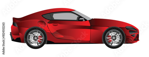 Red Sports Car Vector Side View Illustration