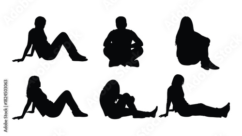 Sitting people silhouettes isolated on white background, Vector