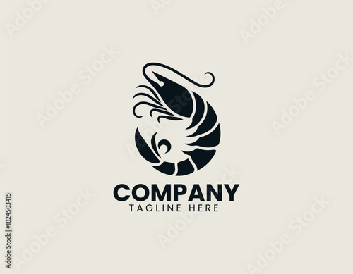 Fine delicious shrimp presented with elegant curves crafted in a clean bold black vector illustration logo